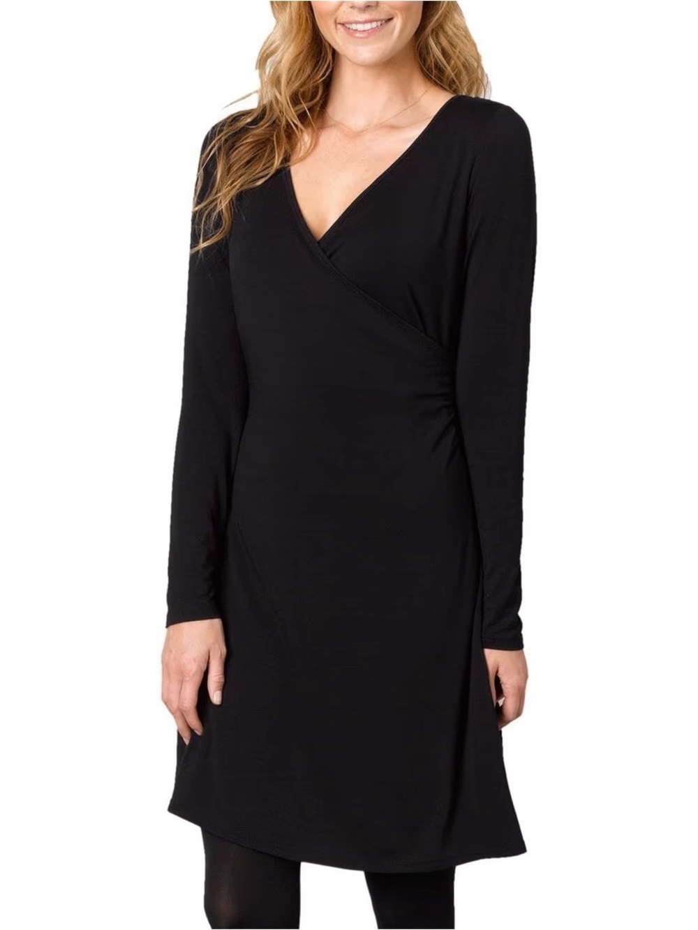 Prana Nadia Black Long-Sleeve Wrap V-Neck Dress - Women